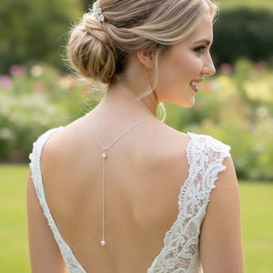 Detachable stainless steel back necklace - Nélia bridal back necklace - backless wedding bridal back necklace silver France