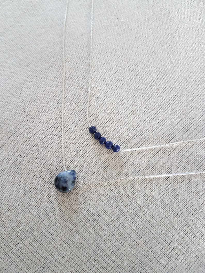 ensemble bijoux colliers multi-rangs colliers pierres naturelles Lazuli Sodalite goutte colliers superposés minimaliste argent Rhodié image 7