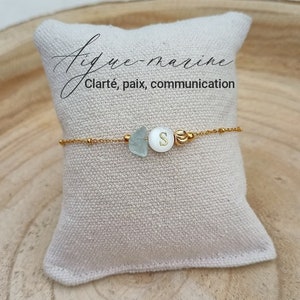 Personalisiertes Aquamarin-Perlmutt-Armband | Anfangsbuchstabe der Muschel | Naturstein Edelstahl | Damen-Steinarmband|Namensarmband