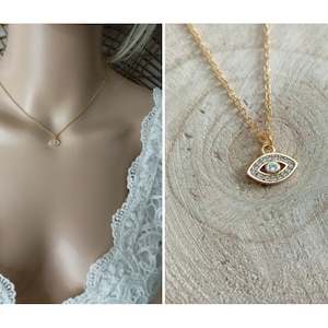 Protective eye necklace zirconium crystals gold filled necklace chain woman Gold-Filled gold leaf necklace talisman woman gift France