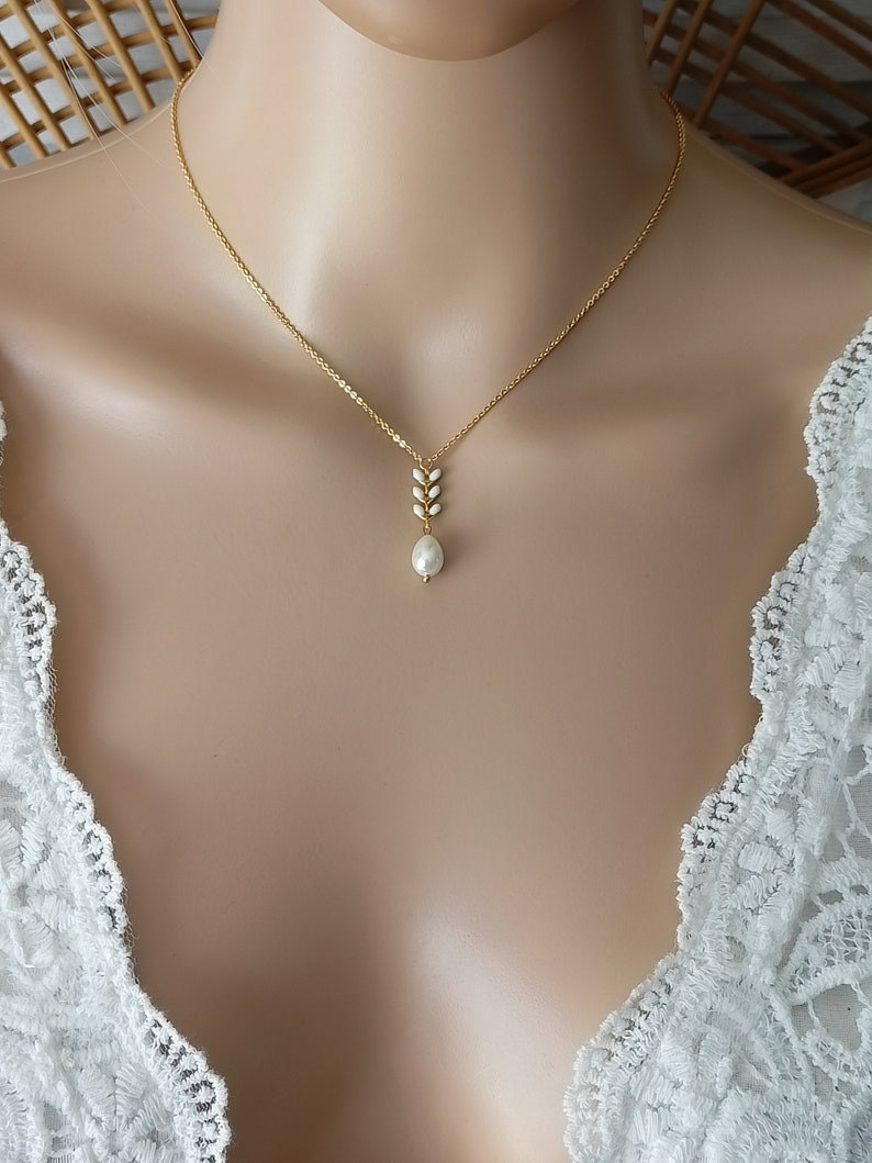 wedding jewelry set Boho set of pearls white boho bridal drop classic gold epi of wheat chain customizable France® image 6