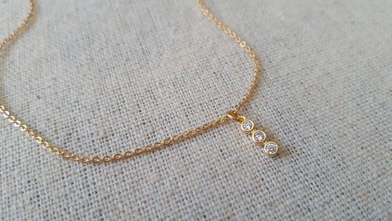 Necklace medal 3 microns necklace medal 3 zirconiums gold plated round chain woman 18 k necklace woman necklace gold lady gift woman France image 2