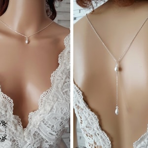Wedding necklace - Eclat - stainless steel white or silver ivory back necklace - wedding backless necklace - bridal lace jewelry - France