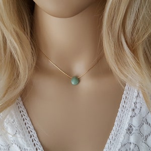 aventurine necklace stainless steel gold woman - green natural stone drop necklace handmade chakra necklace France Gift