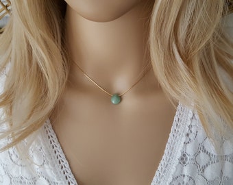 collier aventurine or femme - collier goutte pierre naturelle verte collier or champagne  fait main chakra France Cadeau