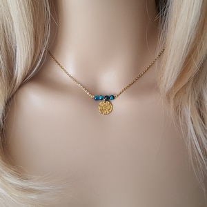 Collar de medalla de piedra Ojo de Tigre Azul oro acero inoxidable alta calidad mujer joya collar de mujer círculo martillado regalo Francia