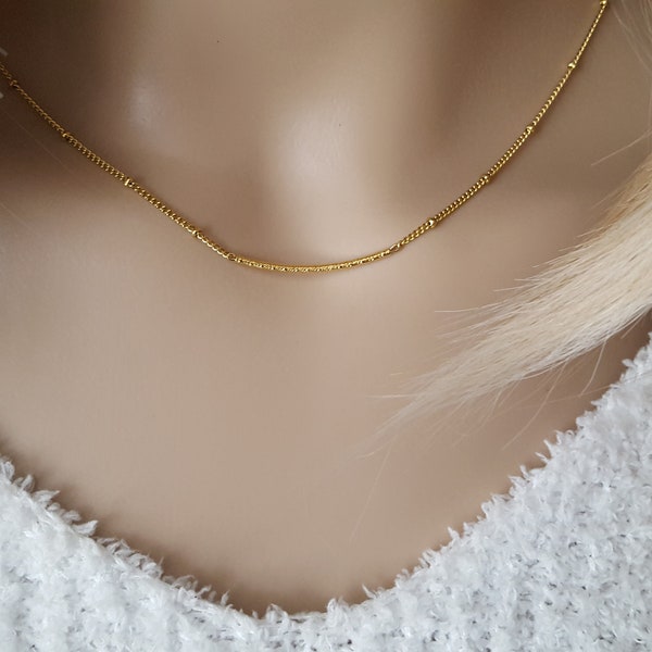 Collier tube minimaliste or rempli collier perles billes satellites chaine femme Gold-Filled femme collier or dame cadeau femme France