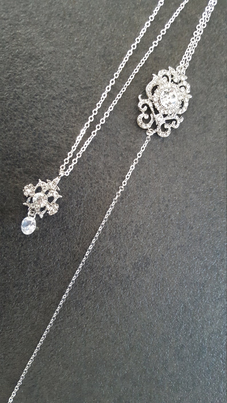 silver chain Moroccan back plunging Leila collar Halter Crystal cubic zirconia Collar franco Moroccan wedding