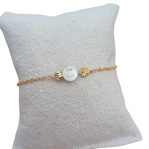 Bracelet Nacre personnalisé | Lettre initiale coquillage | Pierre naturelle acier inoxydable | bracelet femme pierre | bracelet prénom