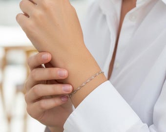 Stainless steel twisted chain bracelet, women's jewelry, fine chain bracelet, handmade silver chain, France