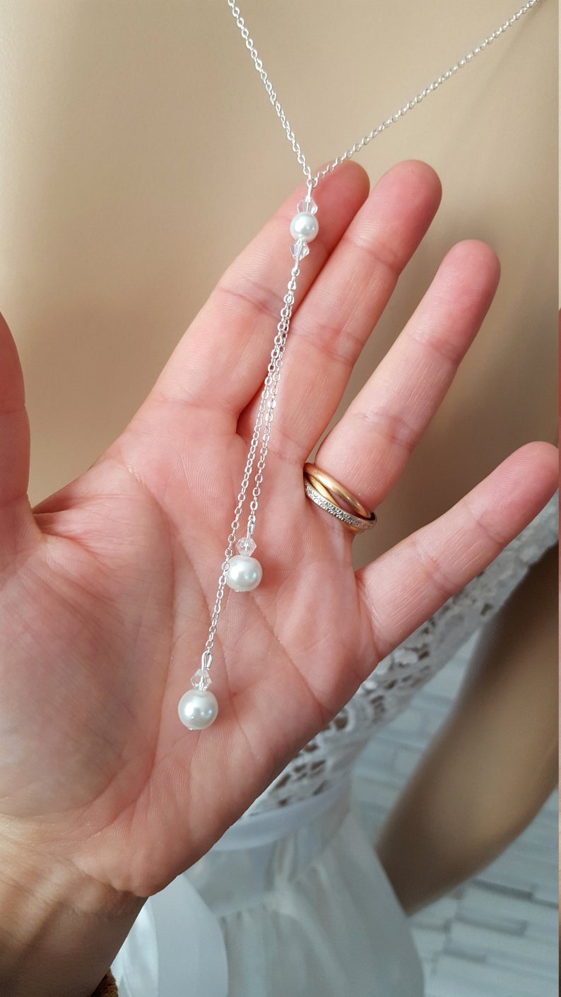 parure bijoux mariage A linfini ensemble de perles blanc perles mariée décolleté chaine classique personnalisable France® image 7