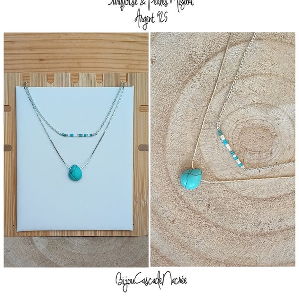 ensemble bijoux goutte turquoise miyuki colliers multi-rangs collier argent 925 colliers superposés minimaliste collier  rangs fait main