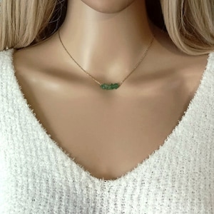 aventurine gold stainless steel necklace women green natural stone drop necklace baroque chips handmade necklace France Gift