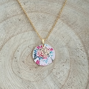 Women&#39;s flower necklace | stainless steel enamel | colorful pendant | Christmas birthday gift | Flower jewelry | jewelry Handmade in France