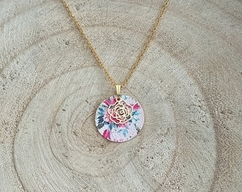 Women's flower necklace | stainless steel enamel | colorful pendant | Christmas birthday gift | Flower jewelry | jewelry Handmade in France
