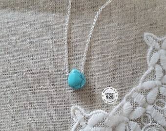 solid silver drop necklace - natural stone necklace Turquoise solid silver necklace 925 chakra France Women's gift