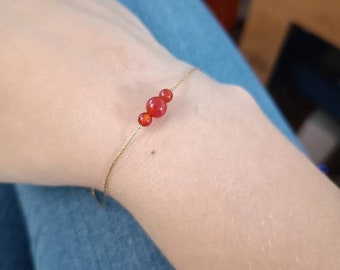 Carnelian Stainless Steel Stone Bracelet for Women, Semi-Precious Serpentine Chain Bracelet, Natural Stone Jewelry, Gift for Girlfriend Wife
