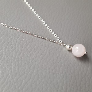 Rosenquarz-Halskette aus silbernem Stahl für Damen – Halskette aus Naturstein, Perlenkette, handgefertigte Halskette aus Silber, Chakra, Frankreich, Geschenk für Frauen