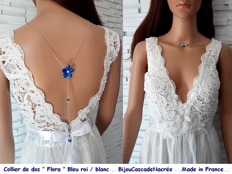 Necklace Back Flora Bridal Blue Flower Bridal Chain Etsy