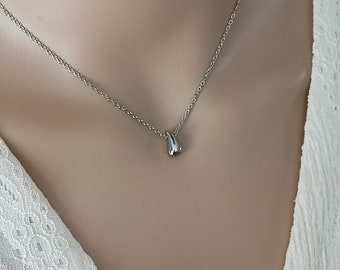 Silver drop necklace Stainless steel silver serpentine chain minimalist necklace lady gift woman planet moon France