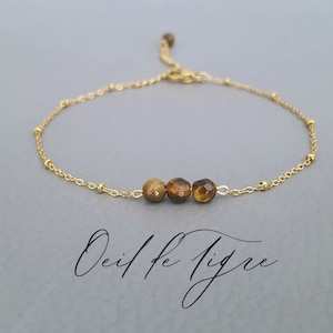 tiger's eye bracelet natural stones - Gold-filled jewel gold filled semi-precious stone bracelet chakra France Handmade women's gift