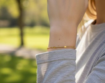 Gold-plated stainless steel bracelet, chain bracelet, women's jewelry, curb chain bracelet, delicate jewelry, handmade gold chain, France