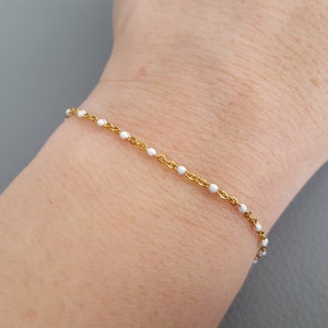 fine bracelet Gold-filled 14k handmade bracelet white enamelled beads France Gift woman jewelry wrist chain