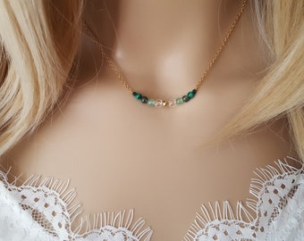 Collier aventurine pierres naturelles Malachite Emeraude plaqué or 18k 3 microns