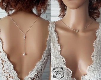Wedding necklace - Spark - stainless steel white or ivory silver back necklace - wedding backless necklace - bridal lace jewelry France