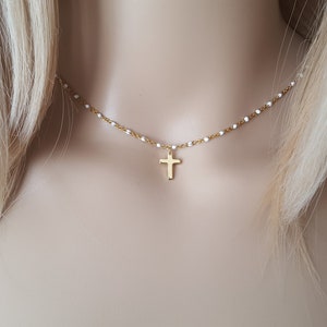 Necklace cross gold filled necklace medal baptism communion jesus christ woman Gold-Filled necklace woman necklace christian gift god France
