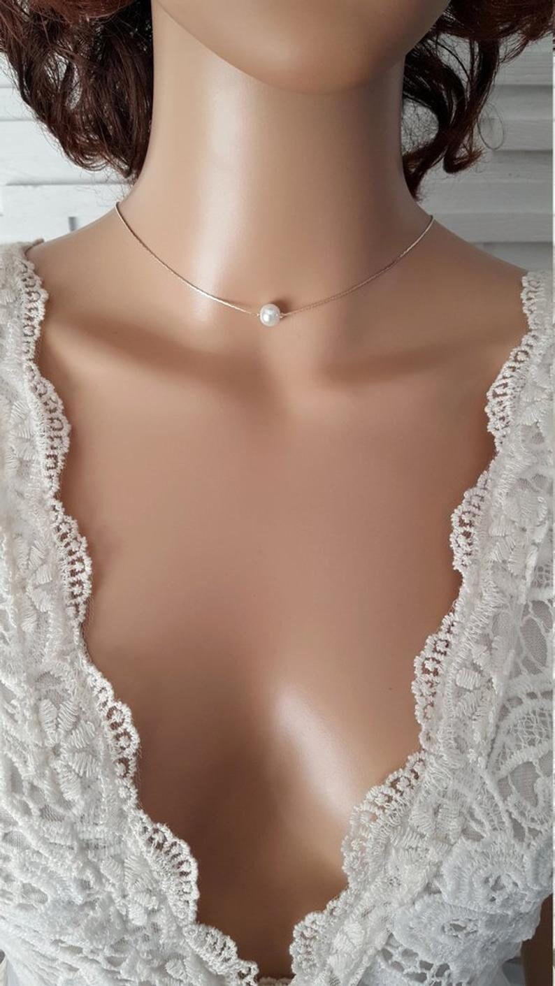 Back necklace Magic white silver stainless steel bridal back necklace backless necklace wedding necklace fine necklace France® image 3