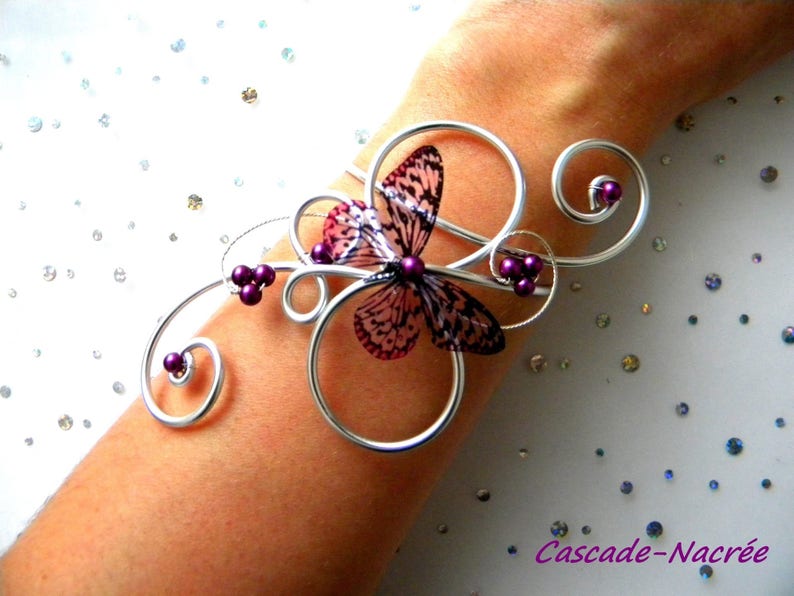 jewelry set Butterfly Steve Purple aluminum bead wedding 3D personalized wedding hand Made in France bridal set