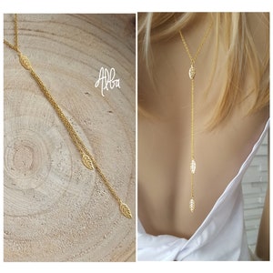 stainless steel leaf back necklace - Alba backless necklace natural plant wedding gold plated handmade gift necklace Model registered in France