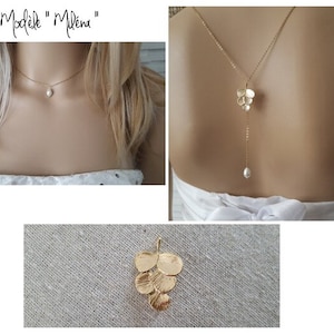 Gold stainless steel back necklace bridal leaf back necklace - plant necklace - bare back necklace - wedding necklace France