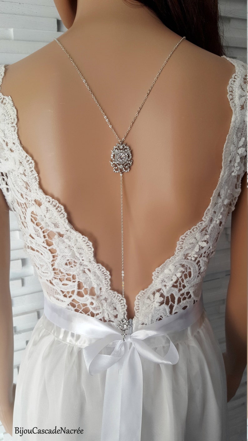 silver chain Moroccan back plunging Leila collar Halter Crystal cubic zirconia Collar franco Moroccan wedding