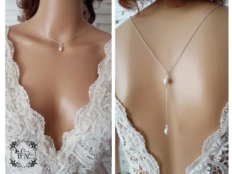 Wedding jewelry set white gold sparkle drop fine chain pearly pearls swarovski crystal handmade customizable image 7