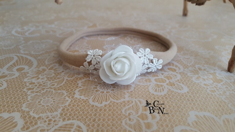 Headband Lace White Flowers Baby Accessories Wedding Etsy
