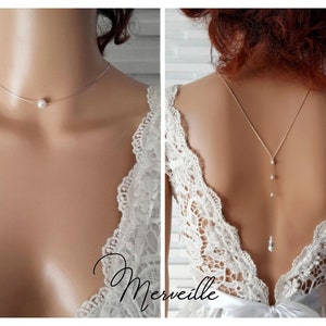 Back necklace - Merveille - white stainless steel - bridal back necklace - neckline - backless necklace - wedding necklace - fine necklace - France®