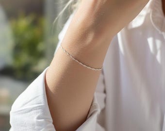 Stainless steel twisted chain bracelet, women's jewelry, fine chain bracelet, handmade silver chain, France