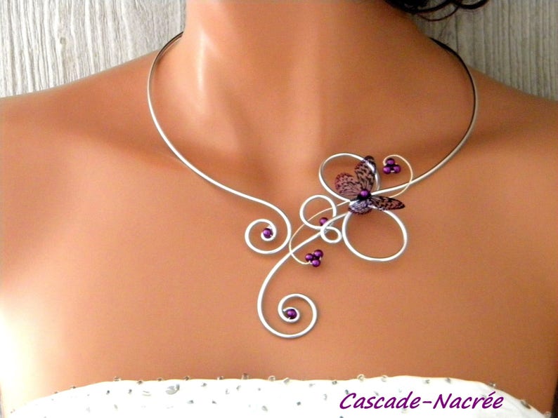 jewelry set Butterfly Steve Purple aluminum bead wedding 3D personalized wedding hand Made in France bridal set