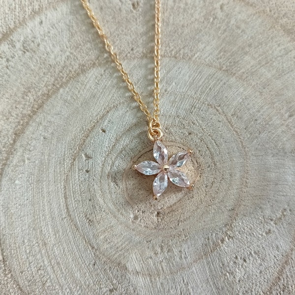 Collier fleur de tiare zirconium collier nature chaine Gold-Filled collier fleur de tiare or dame cadeau femme France