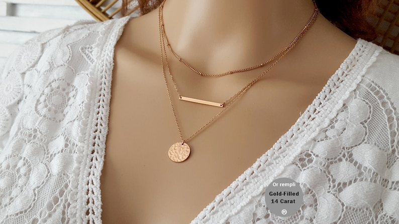 Pink gold necklace filled necklace hammered medallion woman Gold-Filled necklace gold women/'s necklace overlay jewel gift woman France