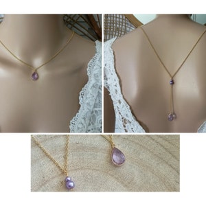 back necklace drop crystal stainless steel lavender zirconium oxide purple necklace wedding handmade gift gold filled France
