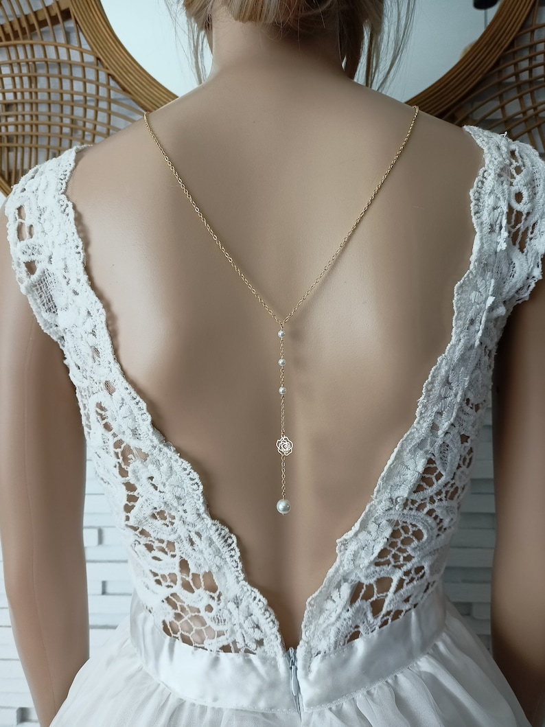 conjunto de joyas de flores de boda de acero inoxidable conjunto de perlas novia boho Melyna blanca cadena de oro de flor rosa personalizable imagen 8