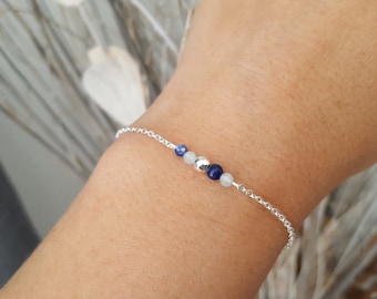 bracelet pierres naturelles 925 - bracelet Lapis lazuli Aigue marine pierre naturelle argent massif fine 925 chakra France Cadeau