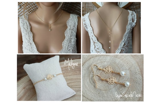 Wedding Jewelery Set Boho Set of Pearls White Melyna - Etsy