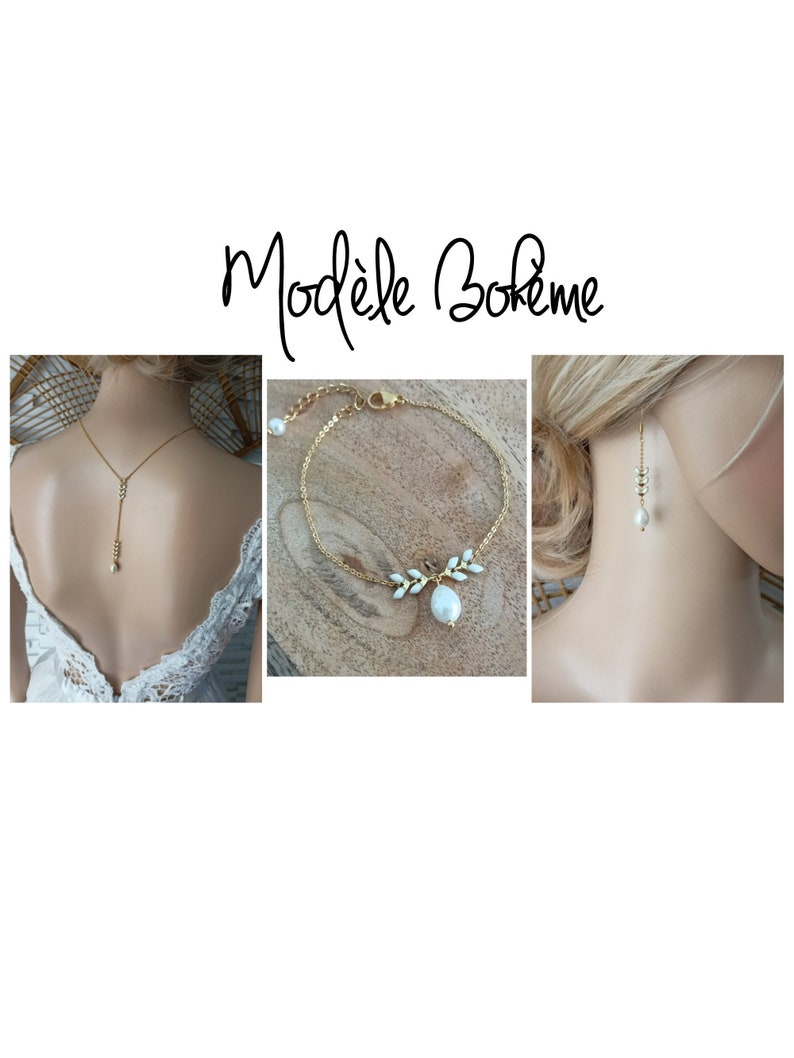 wedding jewelry set Boho set of pearls white boho bridal drop classic gold epi of wheat chain customizable France® image 5