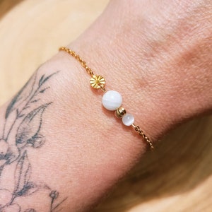 Moonstone Gold stainless steel bracelet, natural stones for women, semi-precious stone, Gold stainless steel stone jewelry, Gift for friend