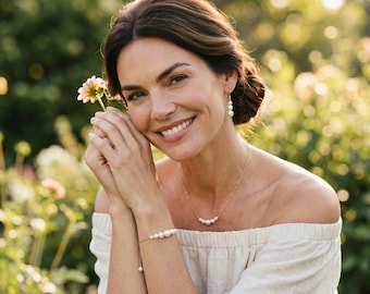 Louise Gold-Plated Stainless Steel Wedding Pearl Set - Detachable Bridal Necklace - Bridal Jewelry Set, Bracelet, Earrings
