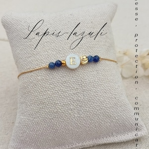 Bracelet Lapis-lazuli | Bijou Nacre personnalisé | Lettre initiale | Pierre naturelle acier inoxydable | bracelet femme |bracelet prénom